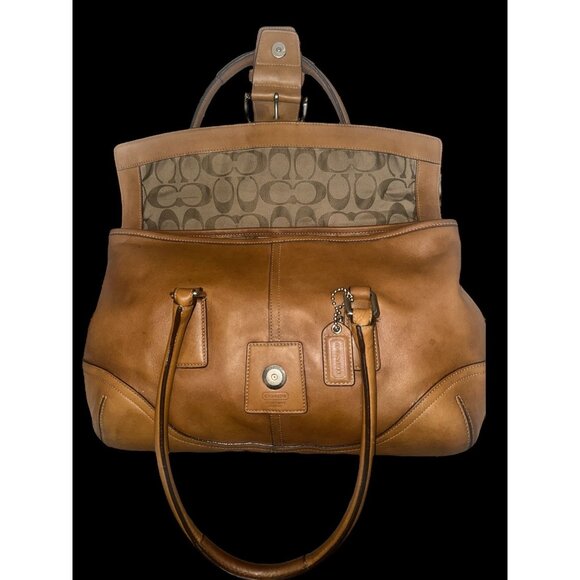 VTG Coach Soho Hampton Buckle Flap Satchel 9550 Tan Leather Nickel Y2K Bag - Picture 6 of 8
